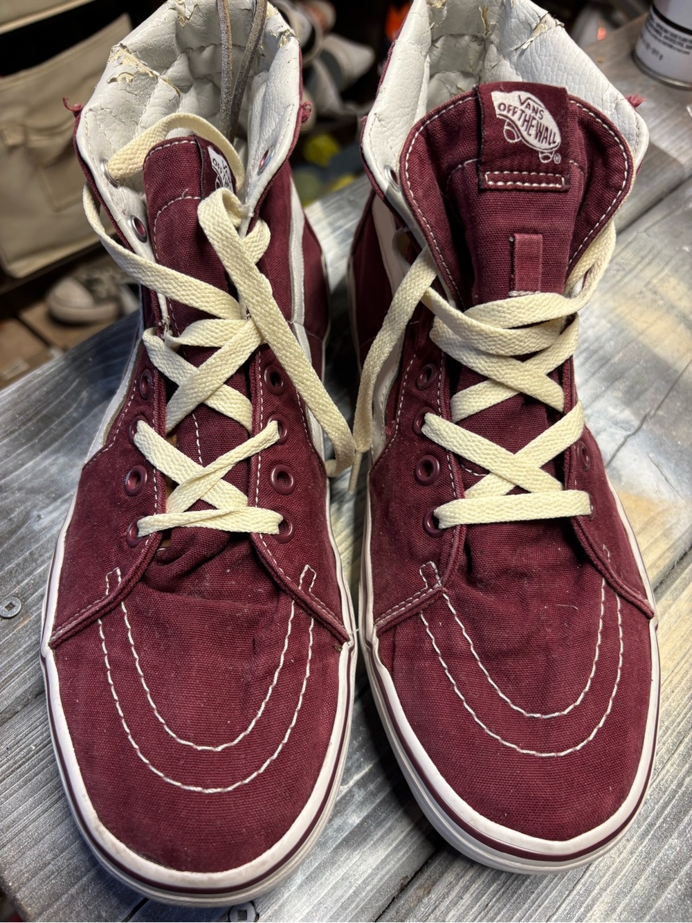 Vans Burgundy High-Top Canvas Sneakers with Cream Laces